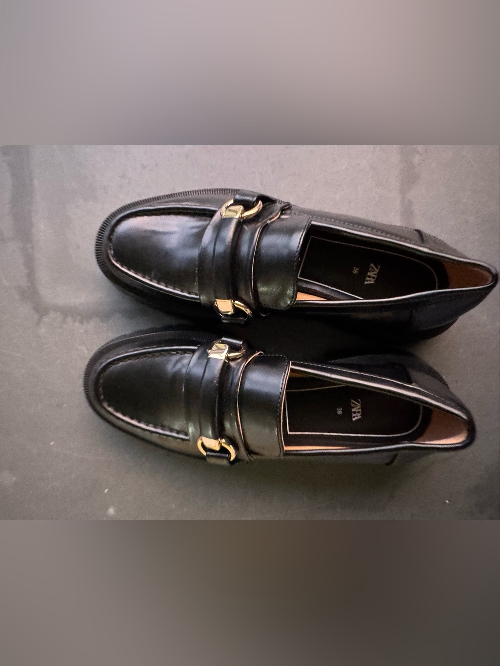 ZARA Black Leather Horsebit Chunky Lug Sole Platform Loafers Size 36 - Picture 9 of 10